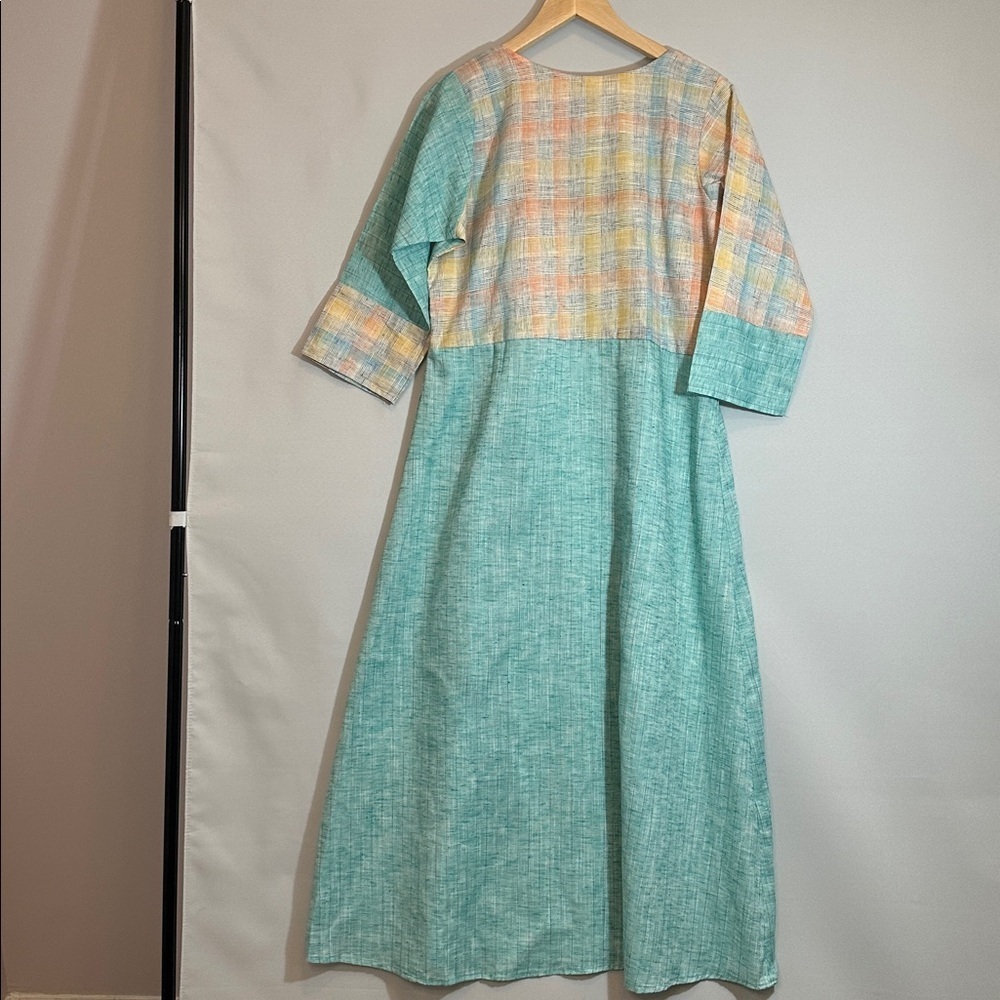 I2Q Womens Size XL Embroidered Ethnic Dress Frock Teal Floral Accents unique - Picture 2 of 11